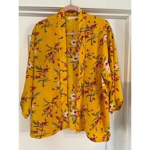 Anthropologie Do Everything In Love Yellow Floral Butterfly Kimono Boho OS